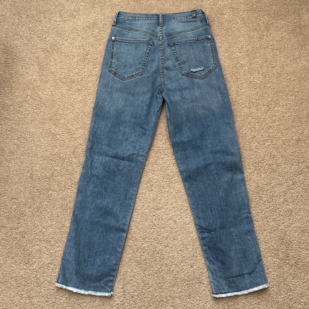 7 For All Mankind High Waist Cropped Straight Leg Distressed Jeans Size 25 - Picture 5 of 11